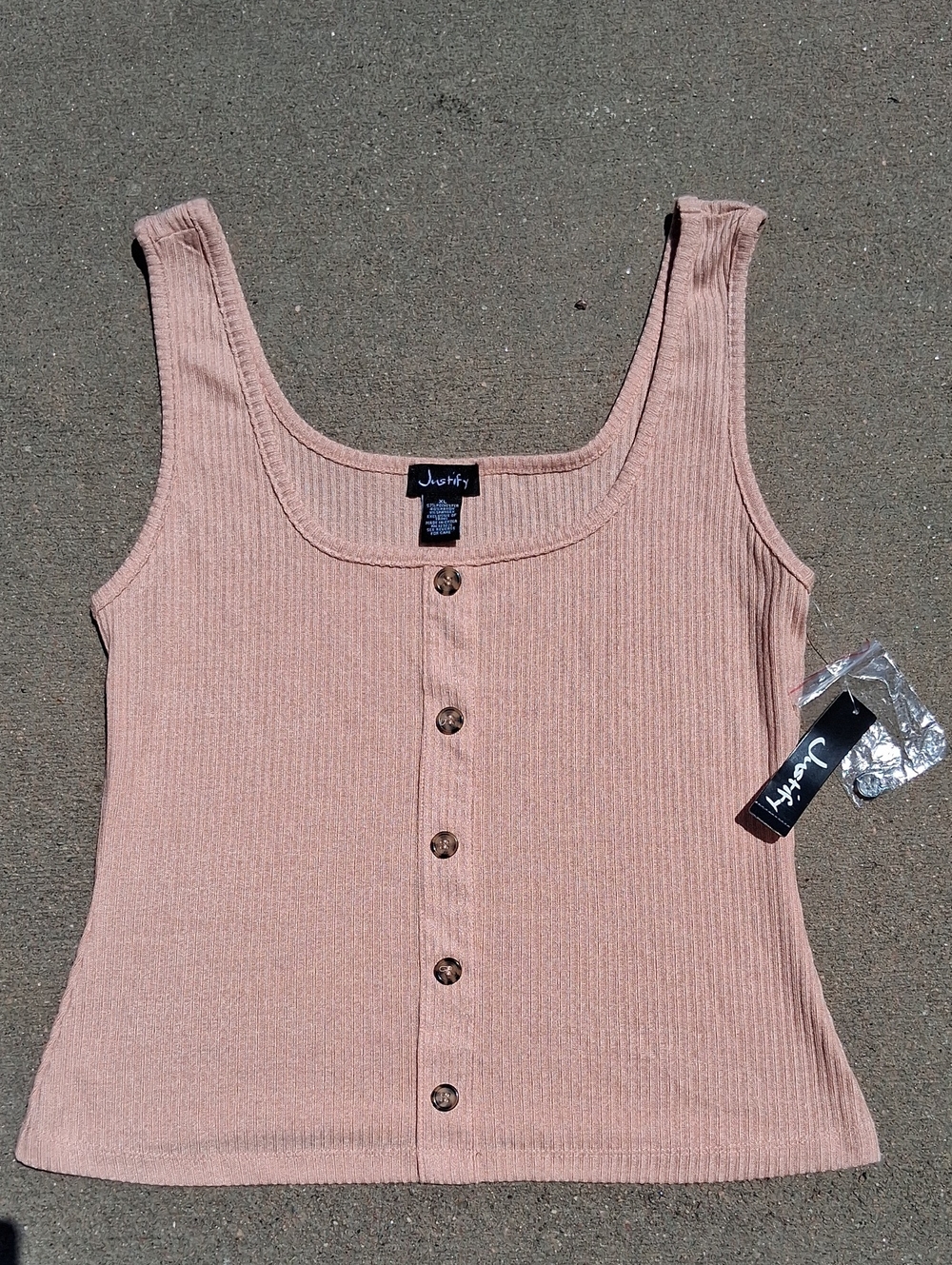 Justify Rose Ribbed Scoop-Neck Tank with Button Front